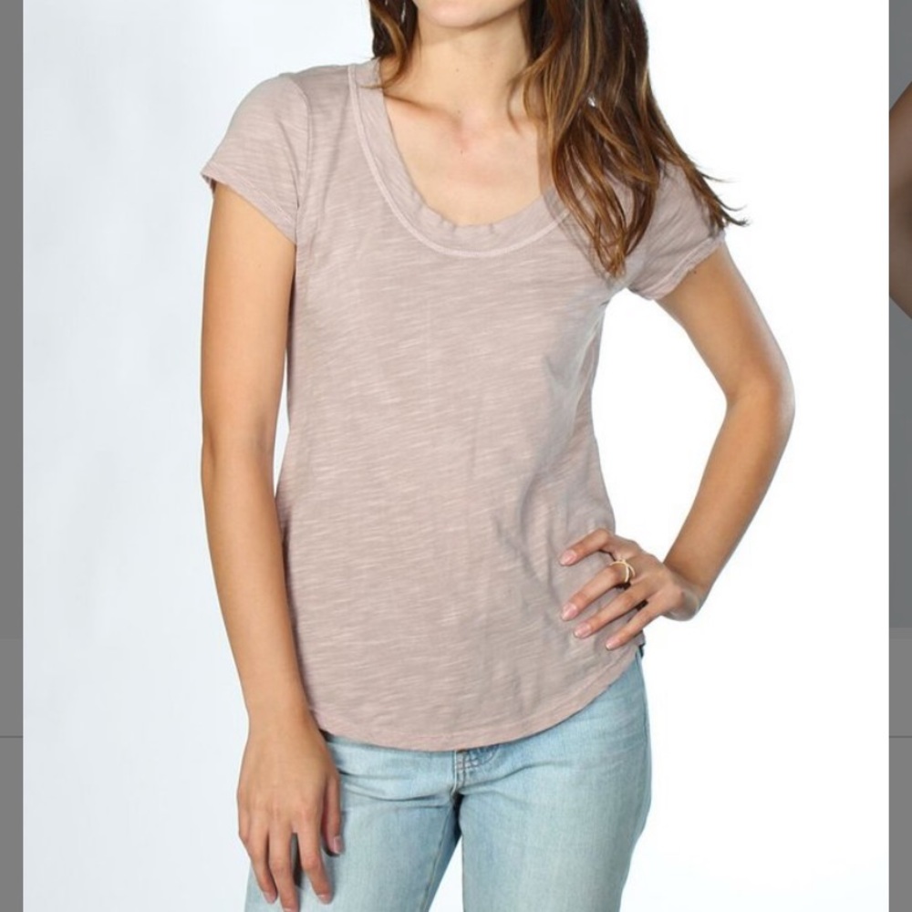 Khaki Slub Scoop Neck Tee, XS